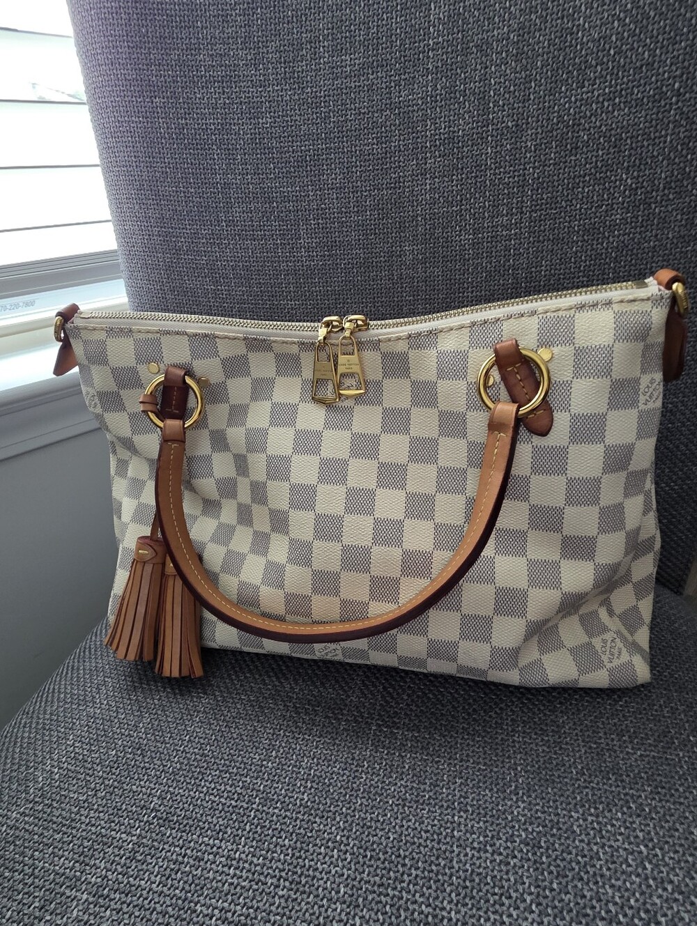 Authentic Louis Vuitton Damier Azur Lymington bag Gray And White Checker CA0178